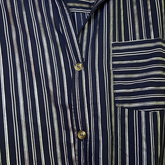 NWT Always Indigo Blue Stripped Button Up Womens Small Created In L.A - Picture 5 of 11